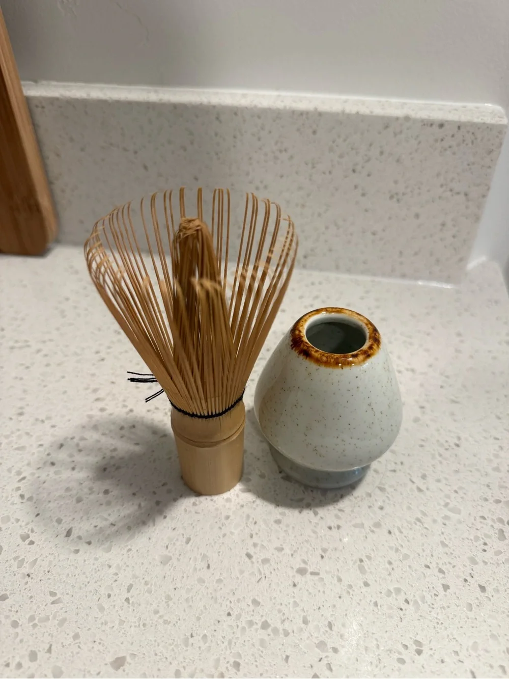 Matcha Whisk Set with Speckled Ceramic Bowl and Bamboo Tools